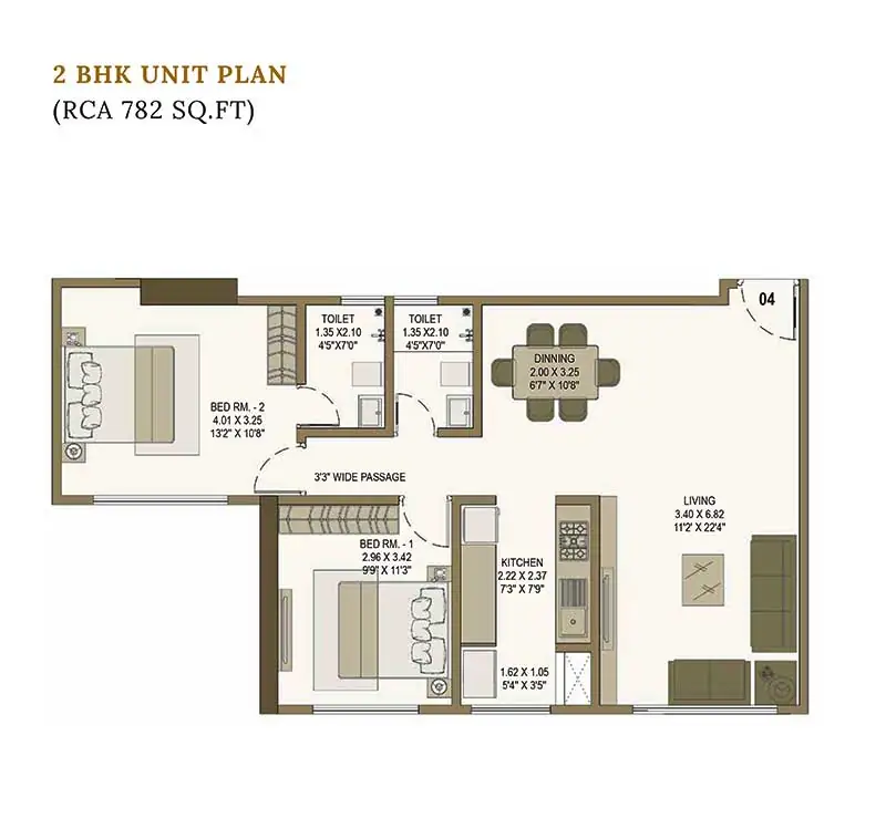 Lakhani Empire Dynasty 2BHK Luxury Residence Unit Plan