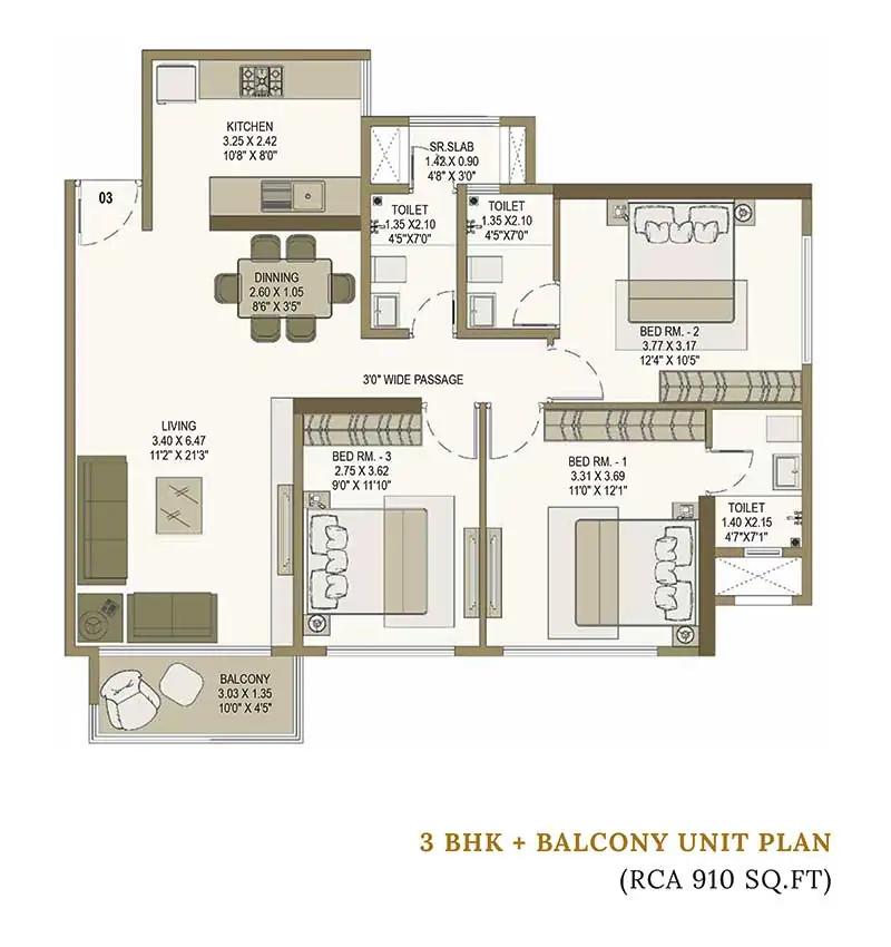 Lakhani Empire Dynasty 3BHK LUXURY Residence Unit Plan